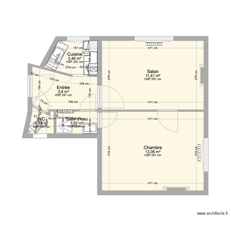 Appart Paris Dominique. Plan de 6 pièces et 33 m2