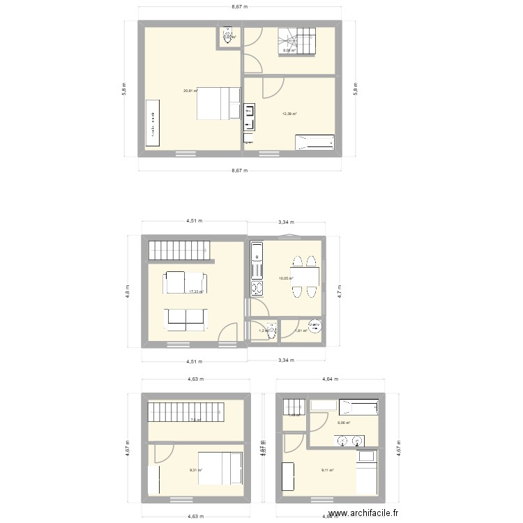maffle etage 1. Plan de 13 pièces et 106 m2