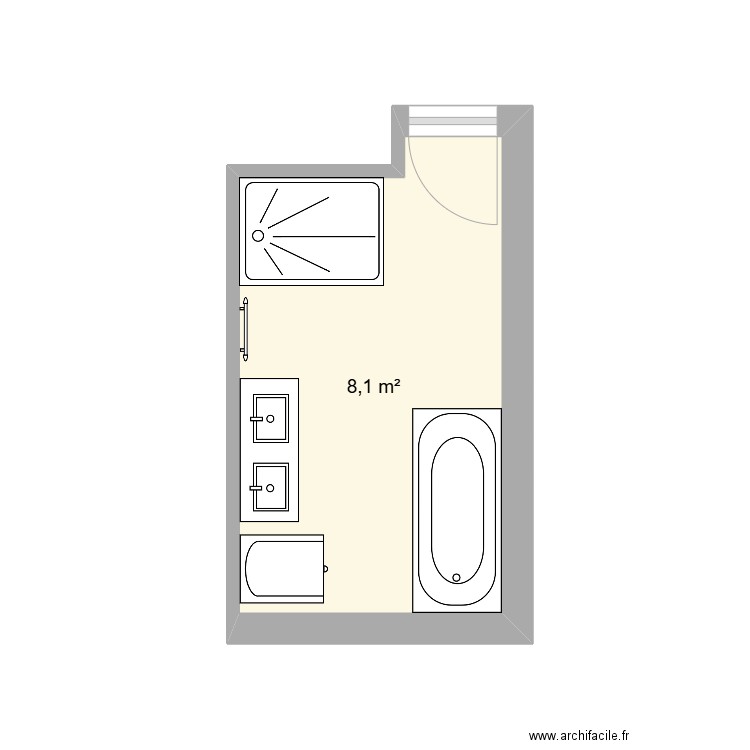 SDB invité. Plan de 1 pièce et 8 m2