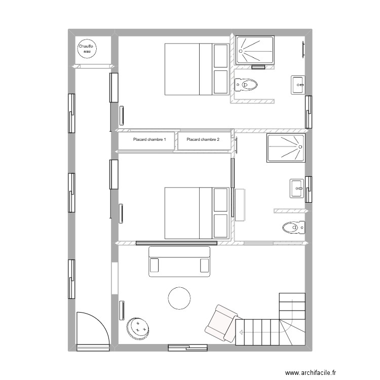 RDC La Llagonne.Mathias.mobilier. Plan de 6 pièces et 46 m2