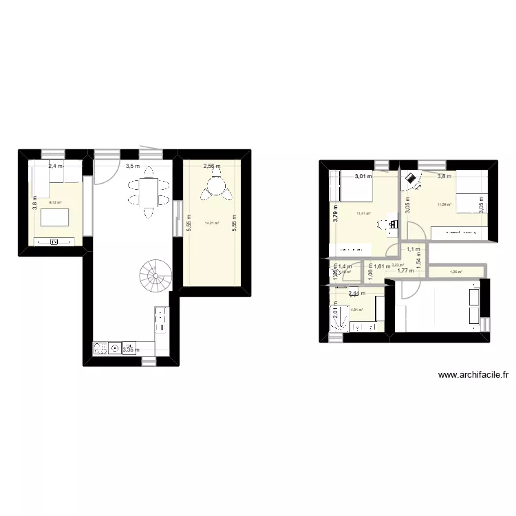 bastide longue am&eacute;nag&eacute;. Plan de 8  et 57 m²