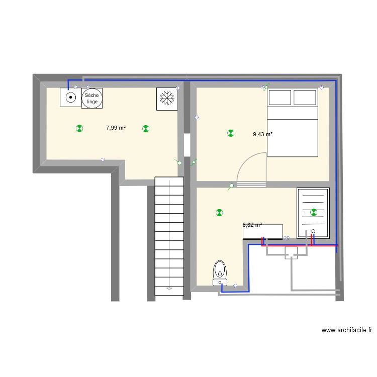 Sous sol. Plan de 3 pièces et 24 m2