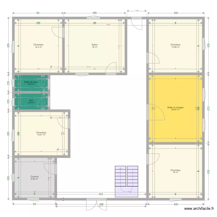 Plan de fondation pour Maison T7. Plan de 9  et 112 m²