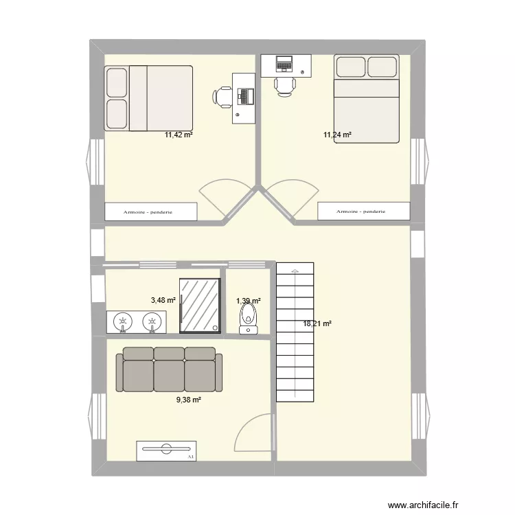 etage. Plan de 6 Pièces et 55 m²
