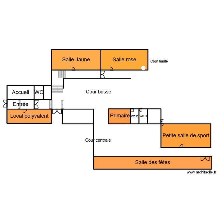 ecole. Plan de 14 pièces et 143 m2