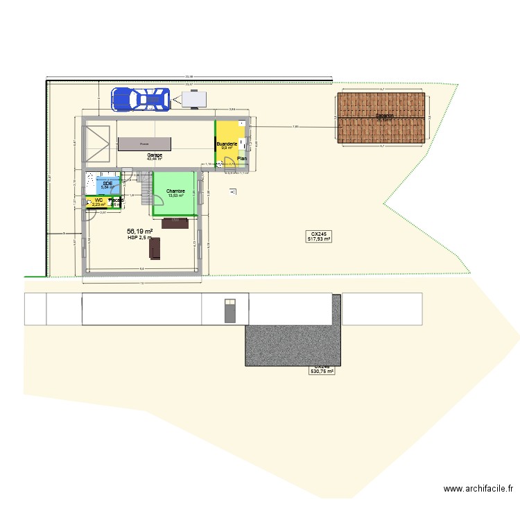 Grand Quézeau v0. Plan de 8 pièces et 152 m2