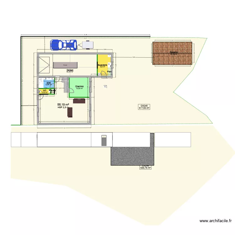 Grand Qu&eacute;zeau v0. Plan de 