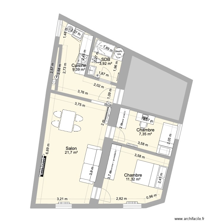 montel-2e-meublé. Plan de 6 pièces et 63 m2