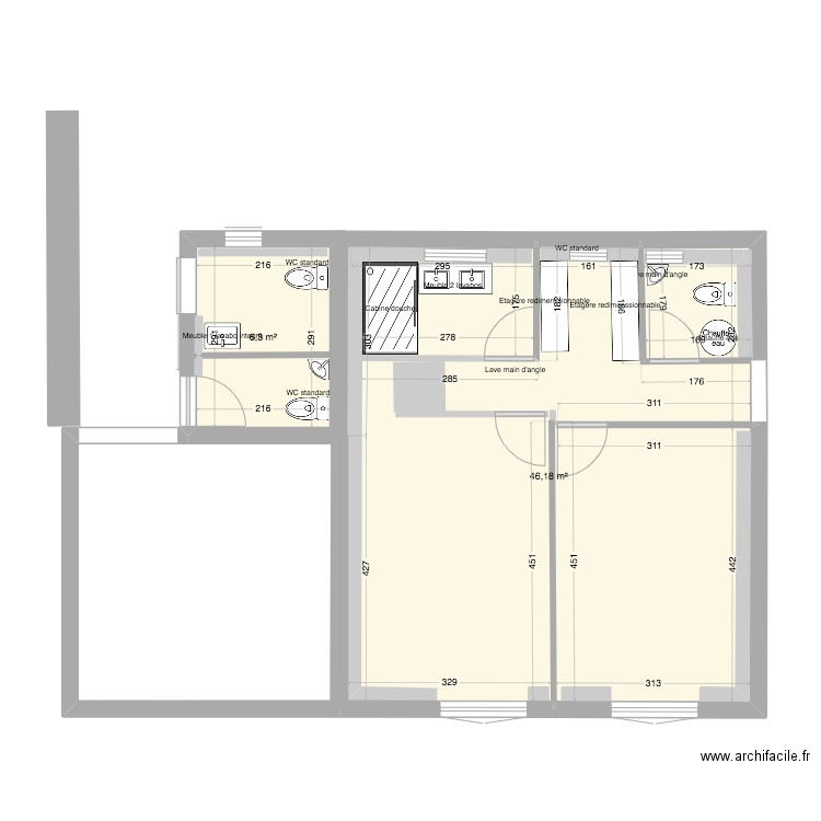 extension mars 2024 V1. Plan de 2 pièces et 52 m2