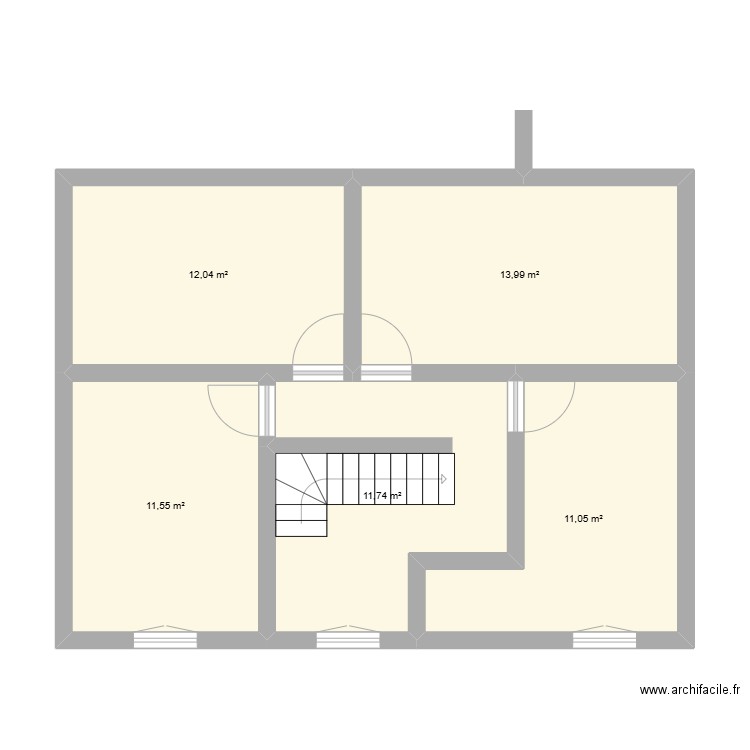 75 m étage. Plan de 5 pièces et 60 m2