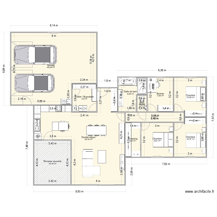 Maison v7. Plan de 12 pièces et 175 m2