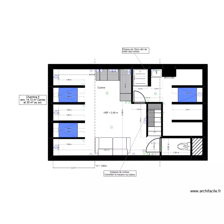 P3.4 PLAN COMBLES ELECTRICITE - PROJET SONNEVILLE. Plan de 5 pièces et 33 m²