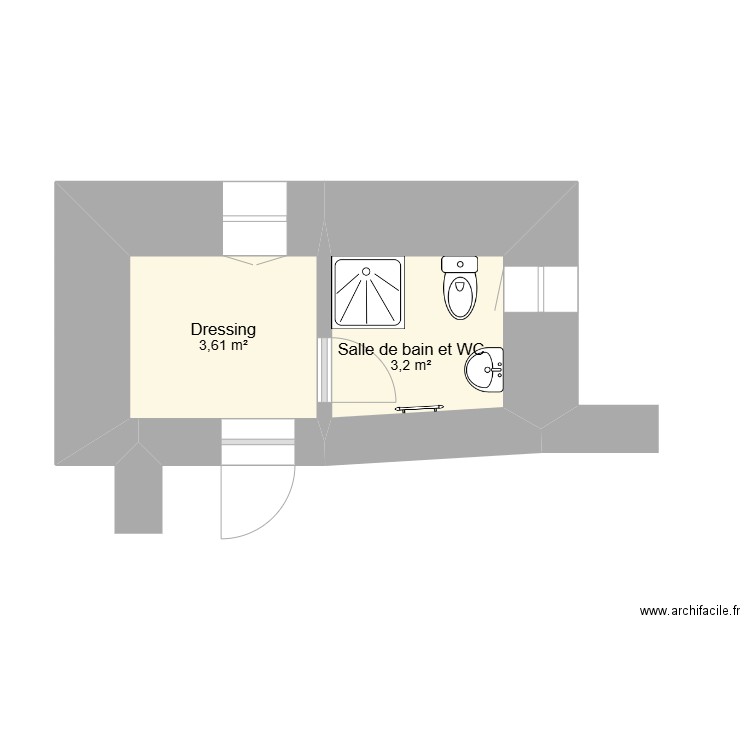 CLERC. Plan de 2 pièces et 7 m2
