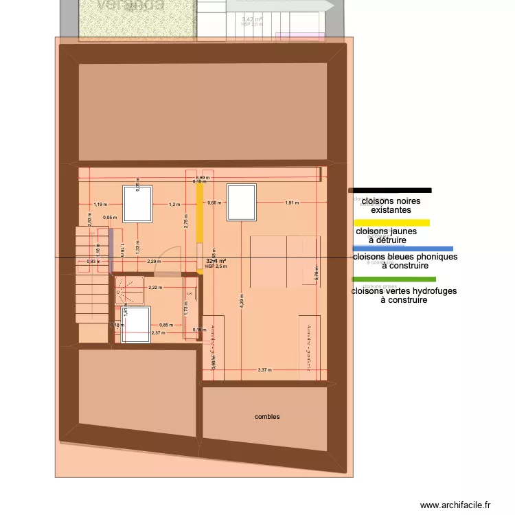 maison sainte Sophie apr&egrave;s travaux. Plan de 19  et 277 m²