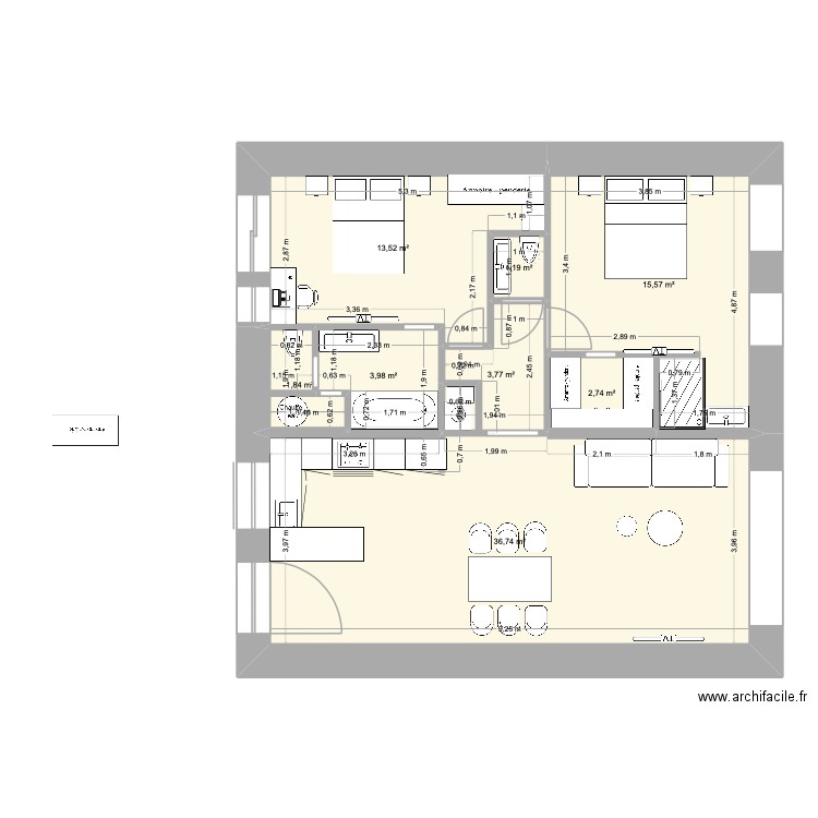 APPARTEMENT RDC GRANGE NOUVEAU AVEC SUITE. Plan de 8 pièces et 79 m2