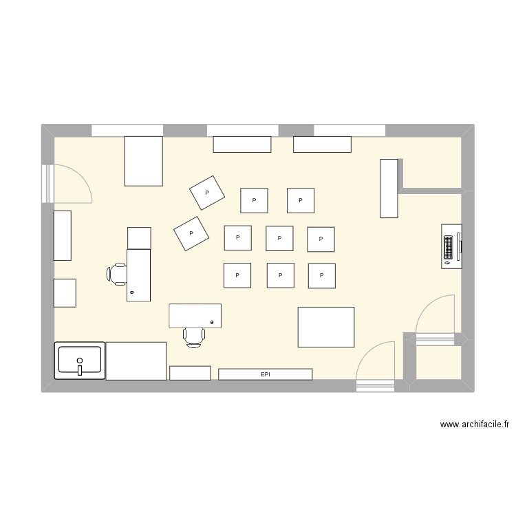 Classe. Plan de 2 pièces et 42 m2