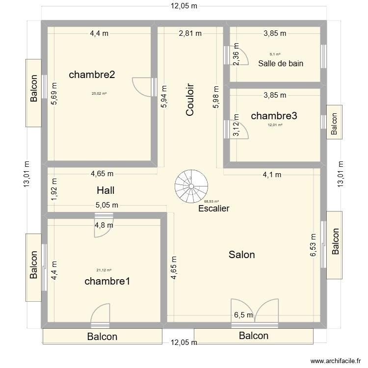 Plan etage 1 modifi&eacute;. Plan de 0 pièce et 0 m2