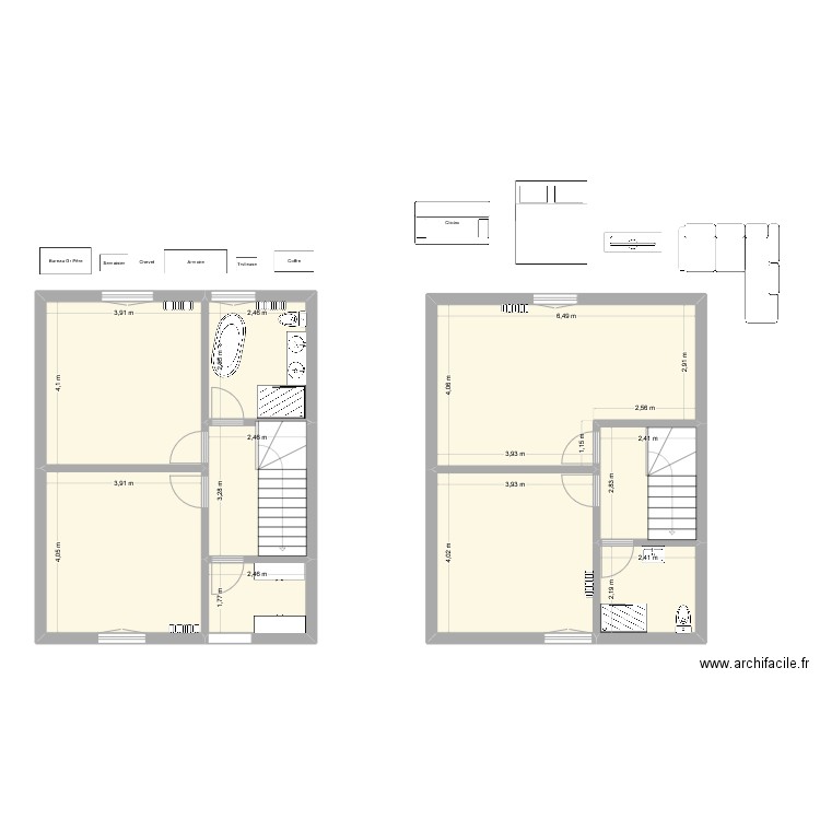 Maison Etages 1 et 2. Plan de 9 pièces et 103 m2