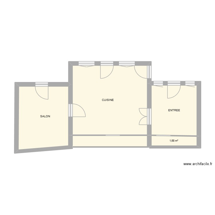 RDC. Plan de 4 pièces et 45 m2