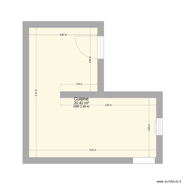 cuisine. Plan de 1 pièce et 20 m2