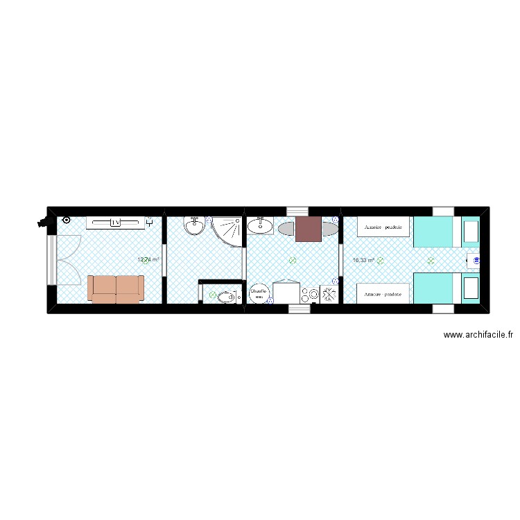 compteneur. Plan de 2 pièces et 29 m2