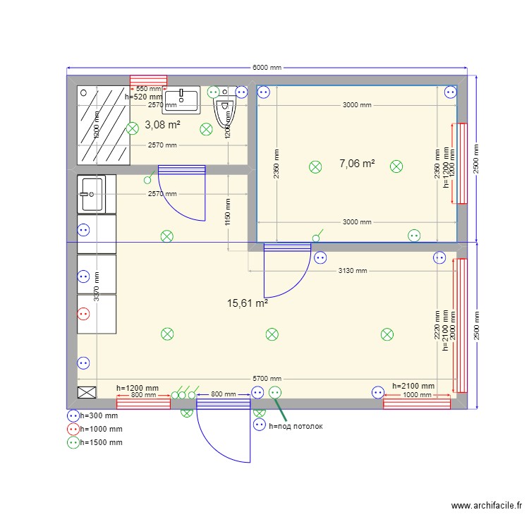 Лоза эл. Plan de 3 pièces et 26 m2