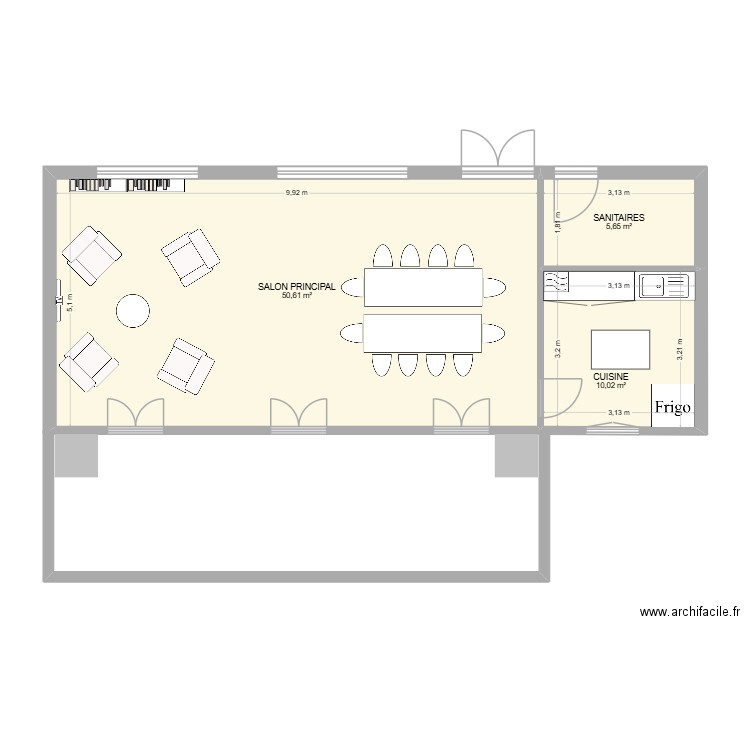 PASA Actuel. Plan de 3 pièces et 66 m2