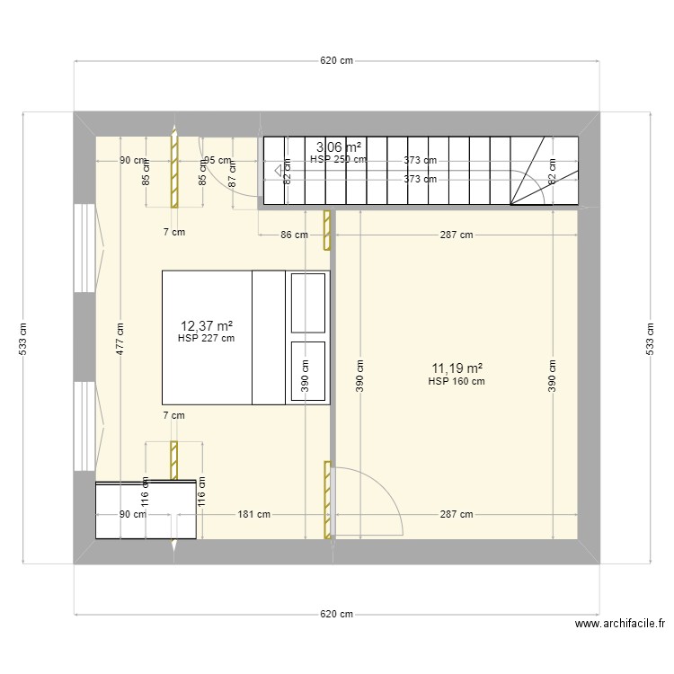 BOUSCAT 2T. Plan de 3 pièces et 27 m2