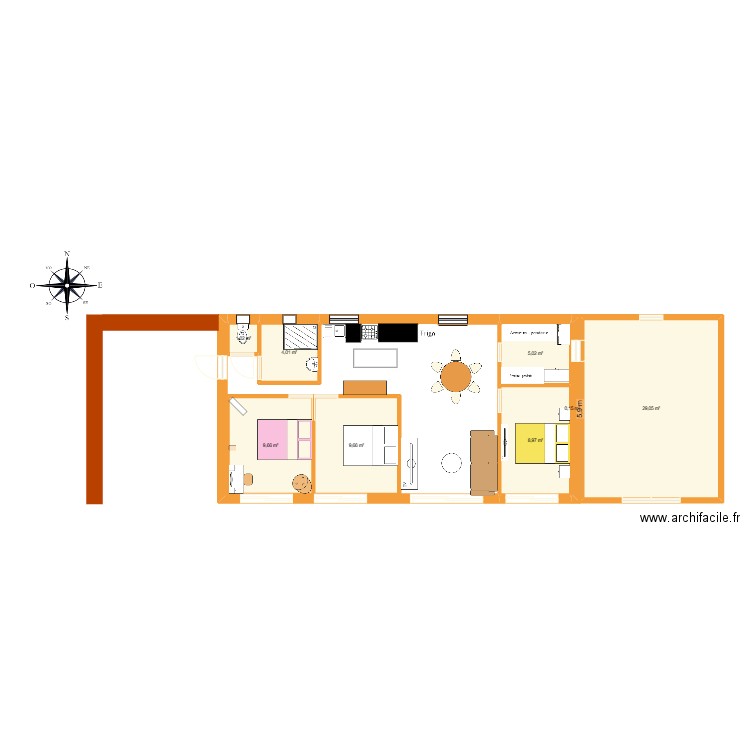 Maison du Gers. Plan de 8 pièces et 68 m2