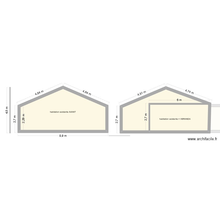 plan de coupe veranda. Plan de 5 pièces et 101 m2