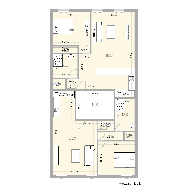 Projet 1 2 T2. Plan de 12 pièces et 110 m2