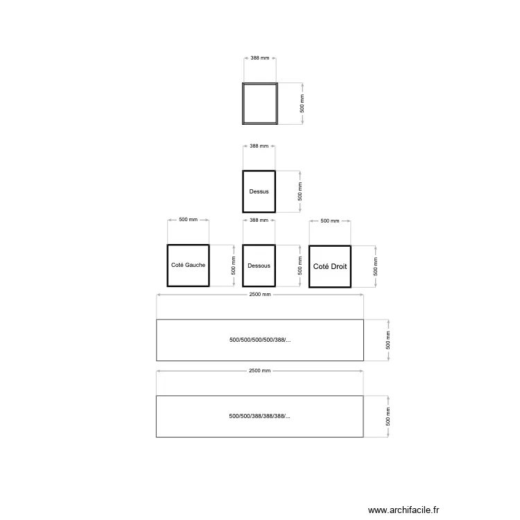 MEUBLE LINGERIE (TIROIR BAS). Plan de 