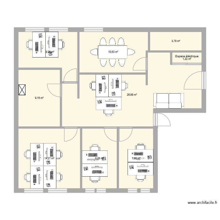 Bureau Jaboulay vddde. Plan de 9 pièces et 91 m2