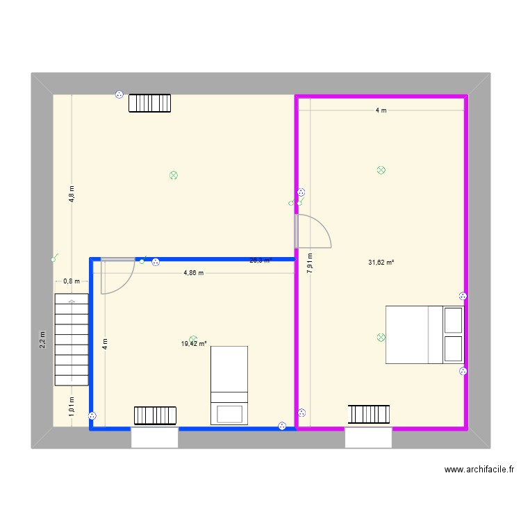 plan des comble. Plan de 3 pièces et 131 m2