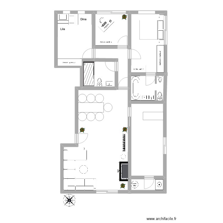 Ilhame. Plan de 8 pièces et 103 m2