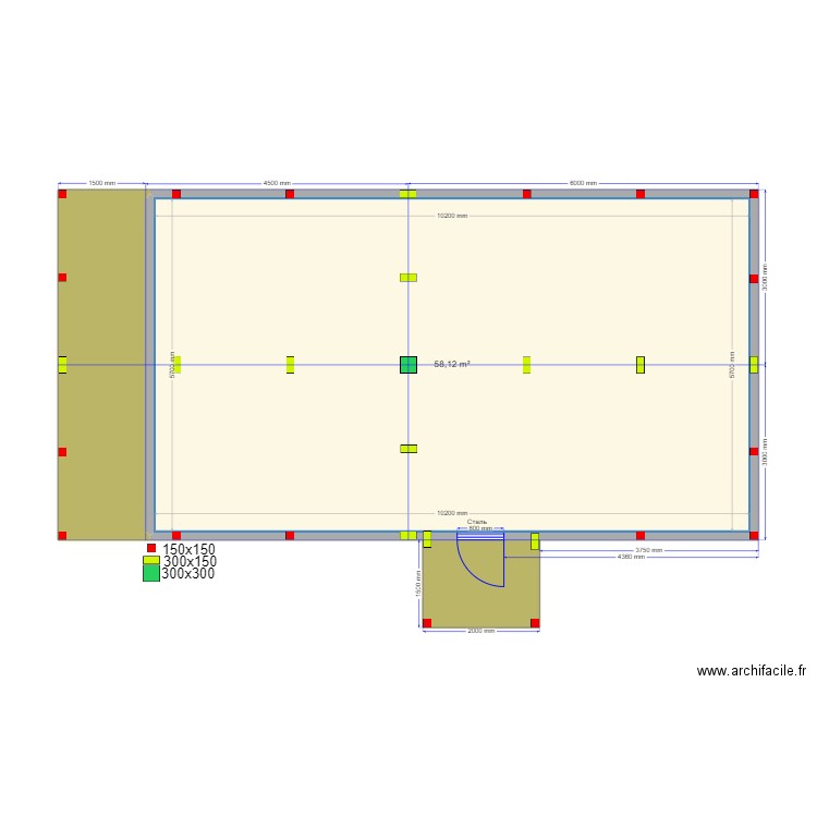 Ярославль зеркало. Plan de 3 pièces et 68 m2