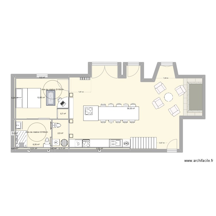 Yssingeaux Den Dulk M. RdC final. Plan de 13 pièces et 84 m2