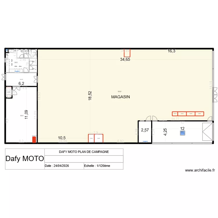 DAFY MOTO PLAN DE CAMPAGNE agencement. Plan de 30  et 941 m²