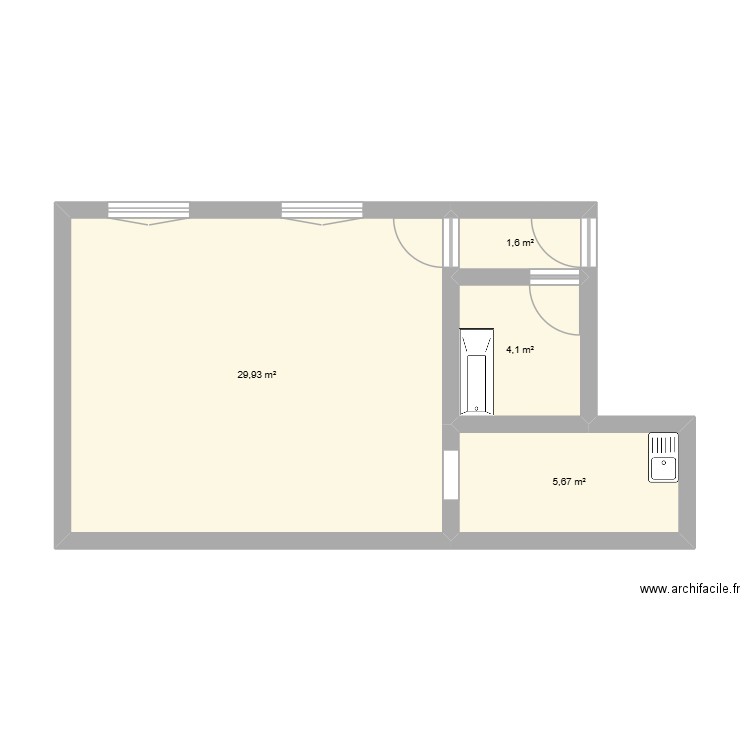 Godot libre. Plan de 4 pièces et 41 m2