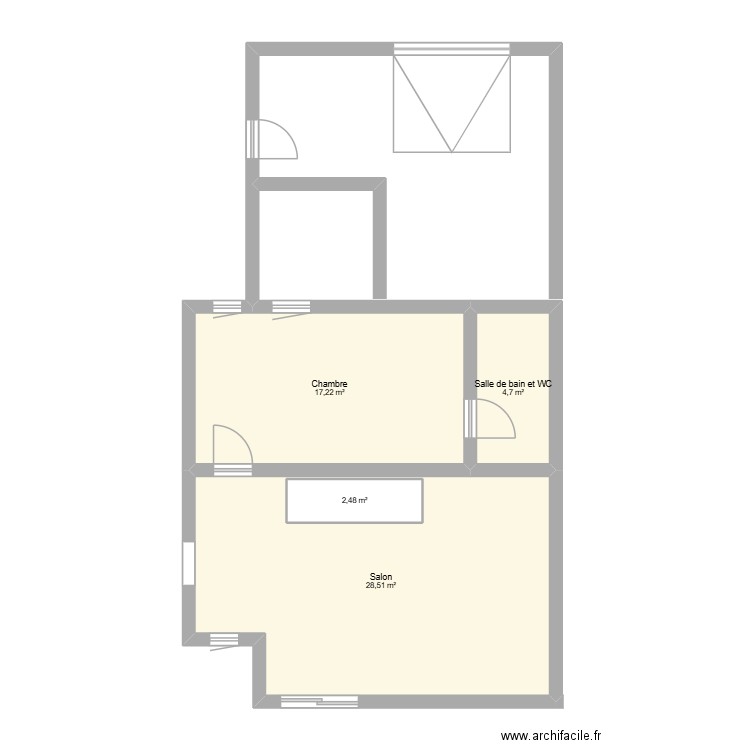 partie bas. Plan de 4 pièces et 55 m2