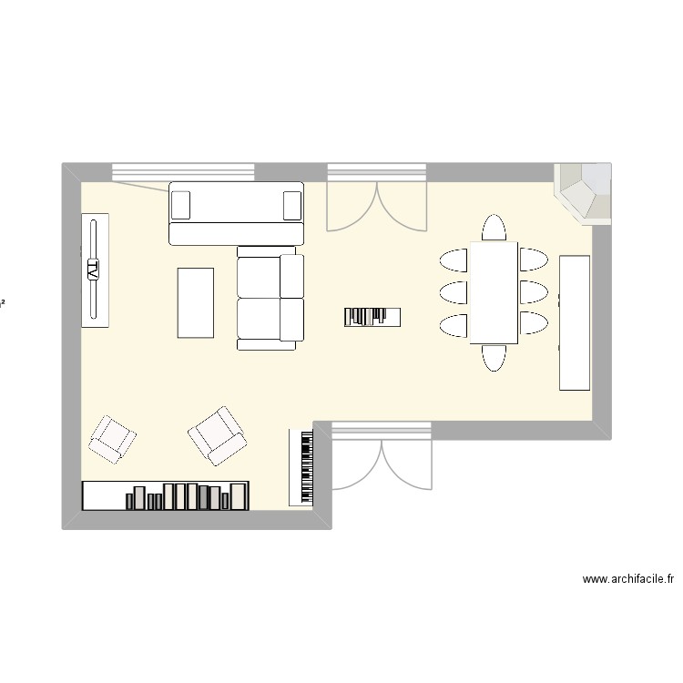 salon 2. Plan de 1 pièce et 28 m2
