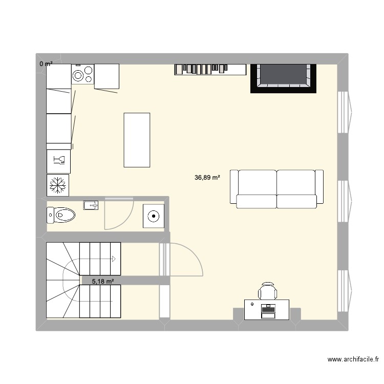 Felix RDC. Plan de 3 pièces et 42 m2