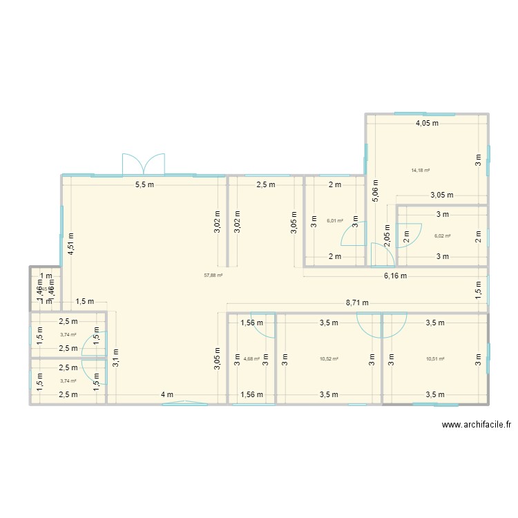 la felicidad. Plan de 10 pièces et 119 m2