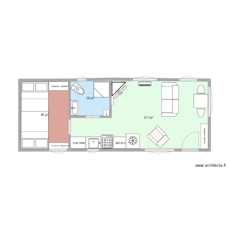 Enlever chambre avant. Plan de 3 pièces et 32 m2