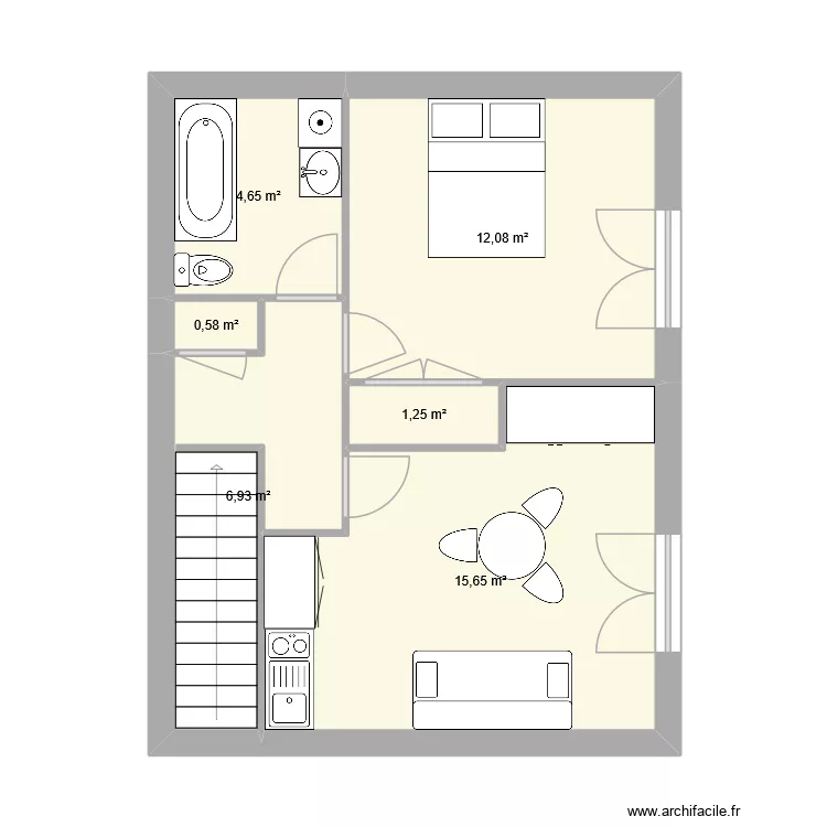 &eacute;tage la perch&eacute;e T2 - Projet. Plan de 6  et 41 m²
