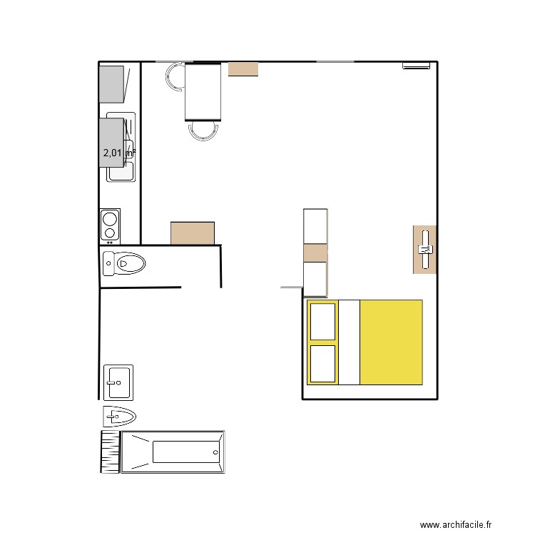 Rouet 2. Plan de 1 pièce et 2 m2