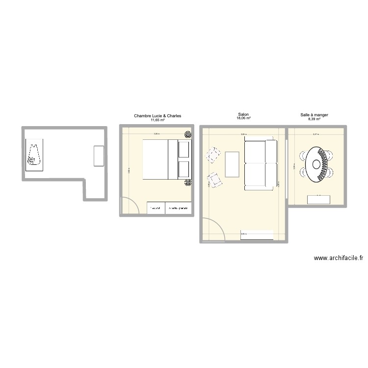 Plan 20ème. Plan de 3 pièces et 38 m2