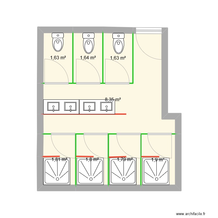 Sanitaire 1. Plan de 8 pièces et 21 m2