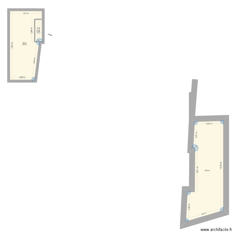 Pont. Plan de 2 pièces et 65 m2