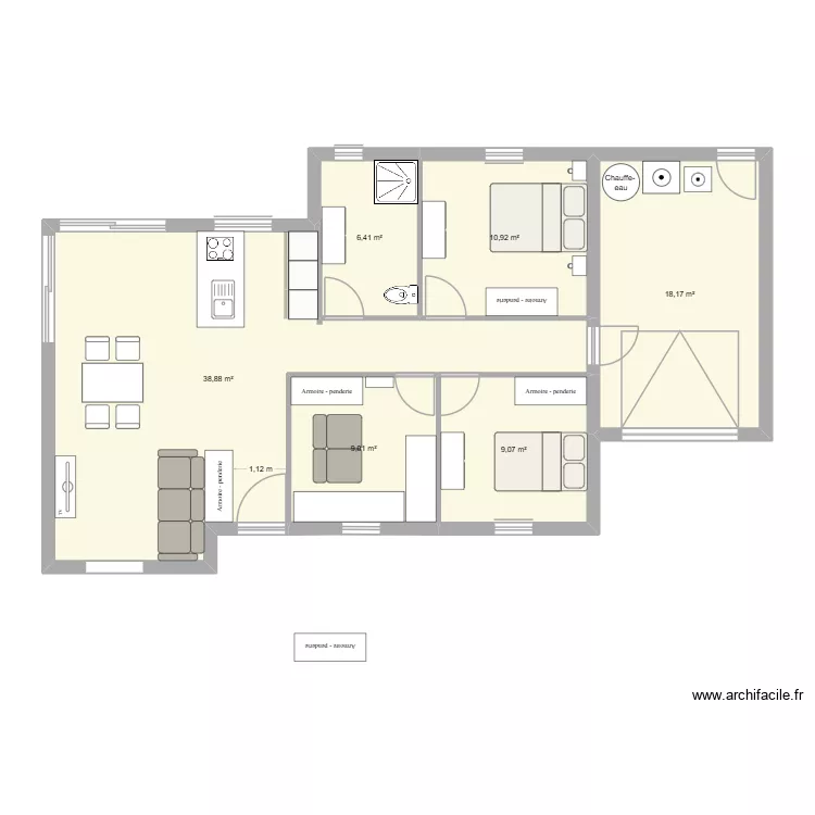 maison. Plan de 6  et 92 m²